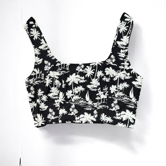 🌻NEW w/tags Maje B&W Palm Tree Print Crop Top FR Size 2 / US Medium $235 Retail - Picture 5 of 14